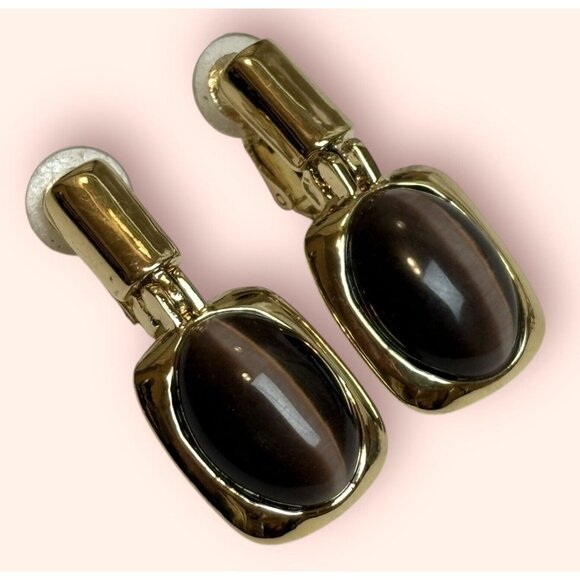 Vintage St. John Gold Plated Door Knocker Moon glow Dangle Clip-on Earrings - Picture 4 of 6